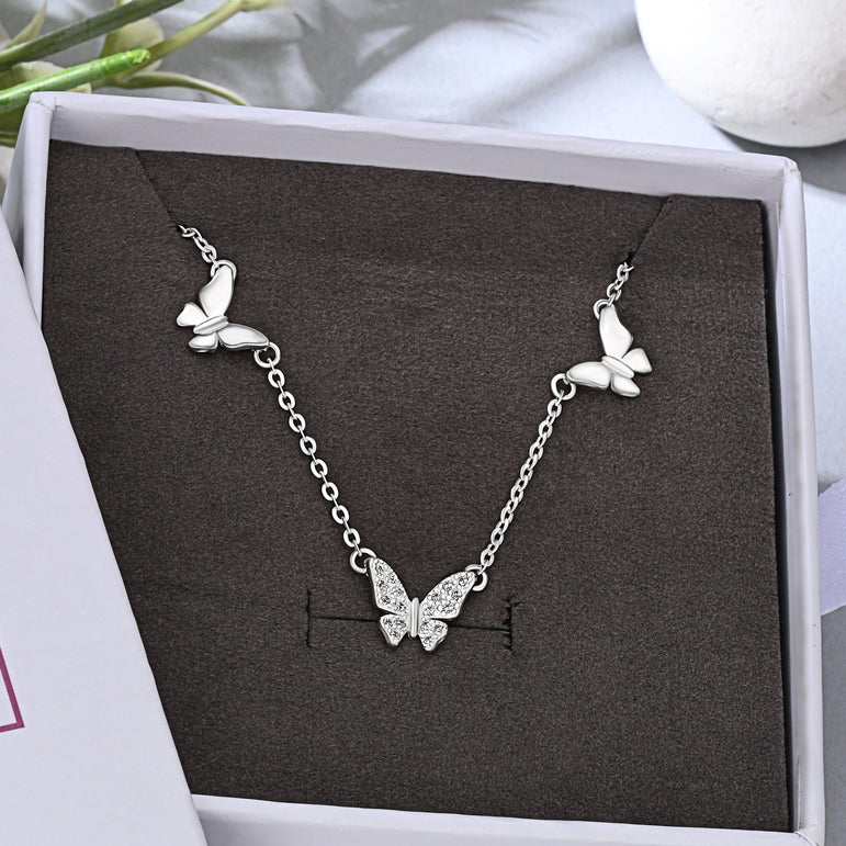 Triple Butterfly Necklace Sterling Silver Pendant Necklace