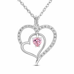 Triple Heart Necklace Sterling Silver with Pink CZ Pendant Necklace