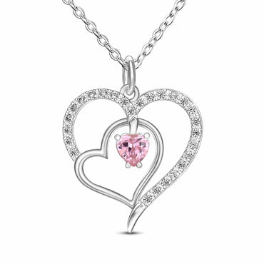 Triple Heart Necklace Sterling Silver with Pink CZ Pendant Necklace