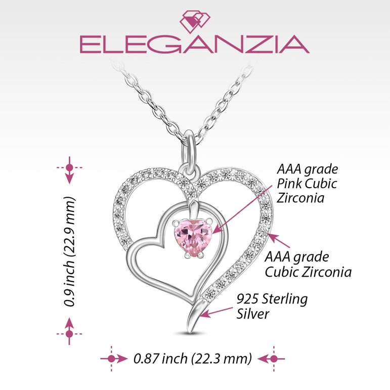Triple Heart Necklace Sterling Silver with Pink CZ Pendant Necklace