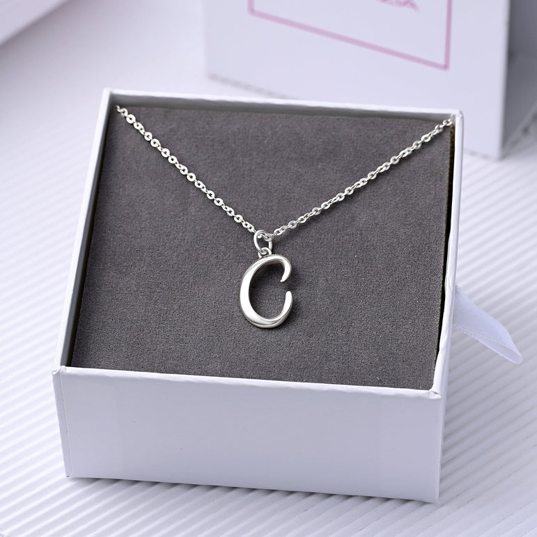 Cursive Letter Necklace Sterling Silver, 16"-18" Pendant Necklace