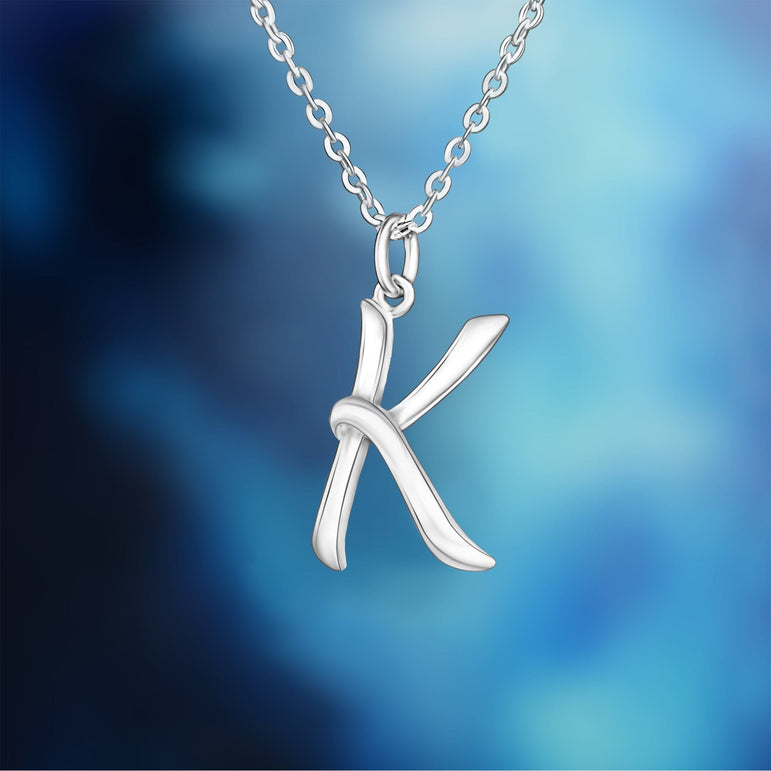 Cursive Letter Necklace Sterling Silver, 16"-18" Pendant Necklace