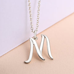 Cursive Letter Necklace Sterling Silver, 18"-20" Pendant Necklace