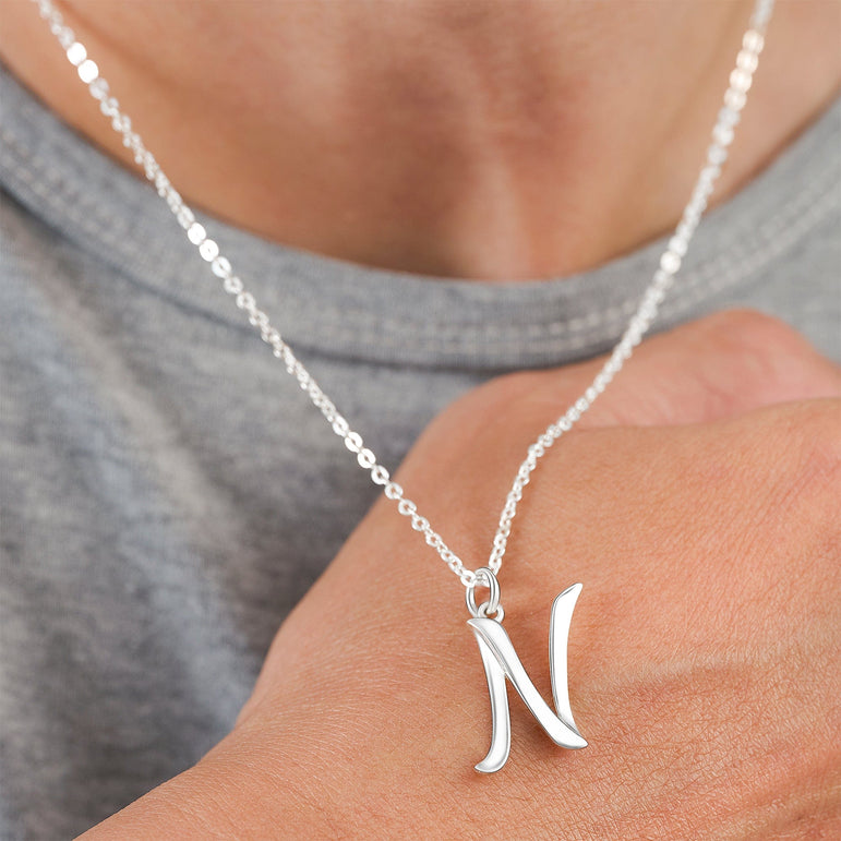 Cursive Letter Necklace Sterling Silver, 18"-20" Pendant Necklace