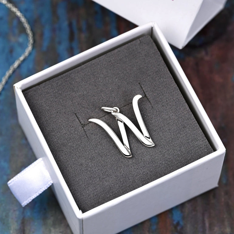 Cursive Initial Pendant Sterling Silver, 26 Alphabets Pendant