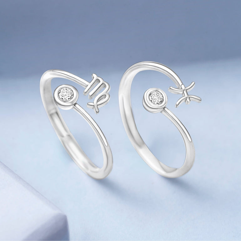 CZ Zodiac Ring Sterling Silver Adjustable 12 Constellation Rings Ring