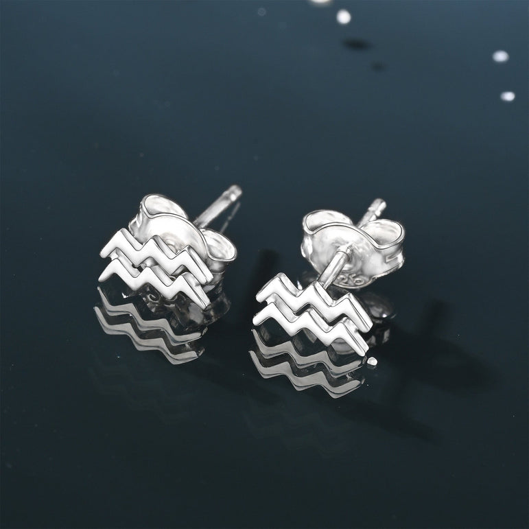 Aquarius Stud Earrings Sterling Silver - Zodiac Constellation Earrings Stud Earrings