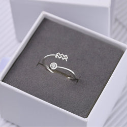 Aquarius Ring Sterling Silver Adjustable Zodiac Sign Ring Ring