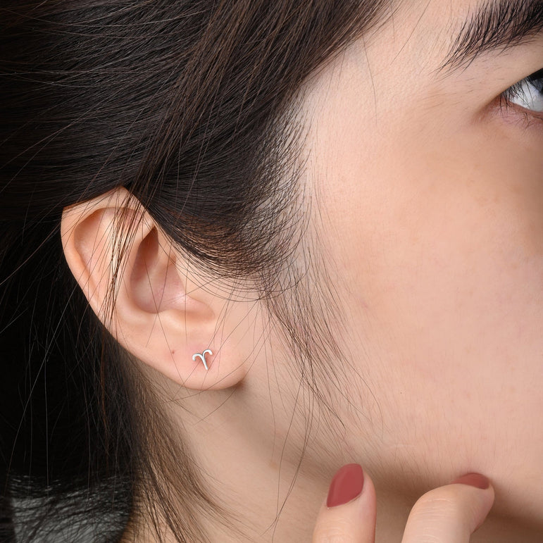 Aries Stud Earrings Sterling Silver - Zodiac Constellation Earrings Stud Earrings