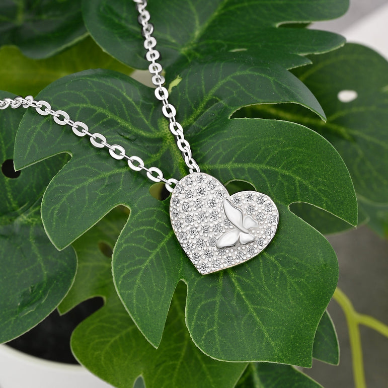 Dainty Butterfly Heart Necklace Sterling Silver Necklaces