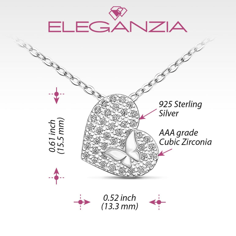 Dainty Butterfly Heart Necklace Sterling Silver Necklaces