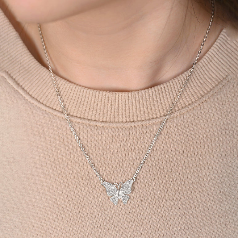 Monarch CZ Butterfly Necklace Sterling Silver Pendant Necklace
