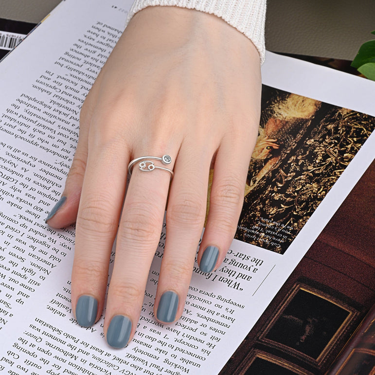 Cancer Ring Sterling Silver Adjustable Zodiac Sign Ring Ring