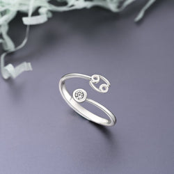 Cancer Ring Sterling Silver Adjustable Zodiac Sign Ring Ring