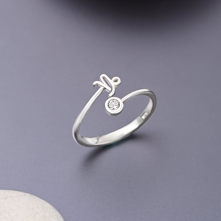 Capricorn Ring Sterling Silver Adjustable Zodiac Sign Ring Ring