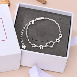 CZ Open Heart Flower Bracelet Sterling Silver Bracelet