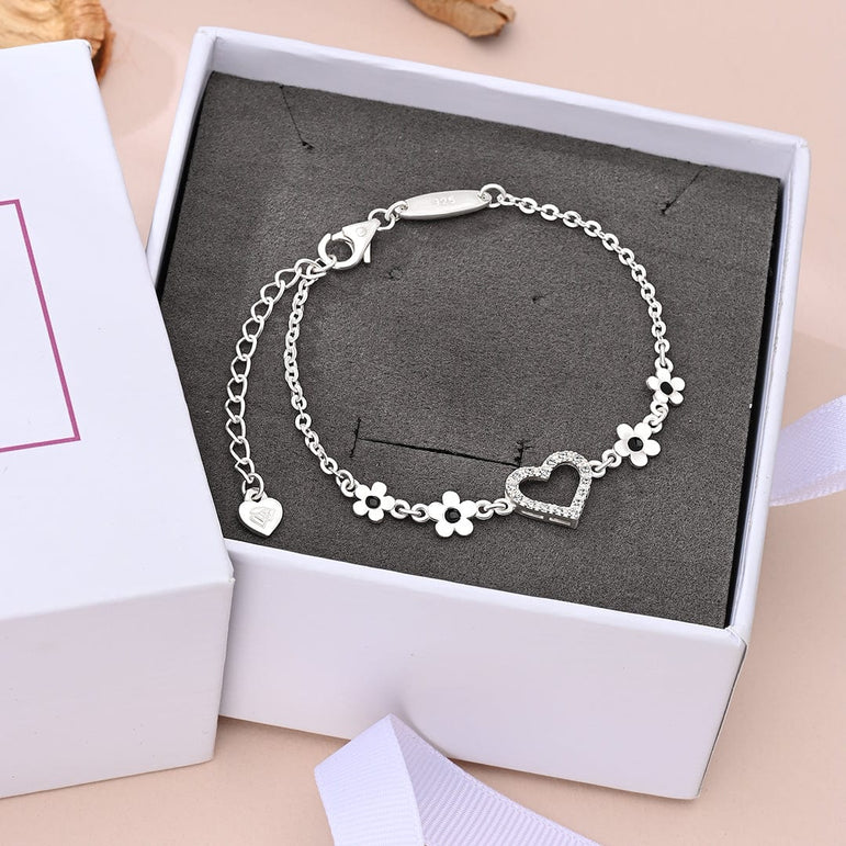 CZ Open Heart Flower Bracelet Sterling Silver Bracelet