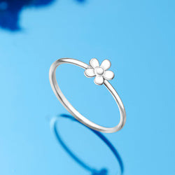 Minimal Flower Ring Sterling Silver Stacking Ring