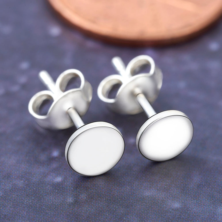 Round Disc Stud Earrings Sterling Silver Stud Earrings