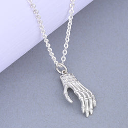 Sterling Silver Skeleton Hand Necklace Pendant Necklace