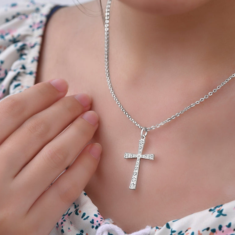 CZ Cross Necklaces For Girls Sterling Silver Pendant Necklace