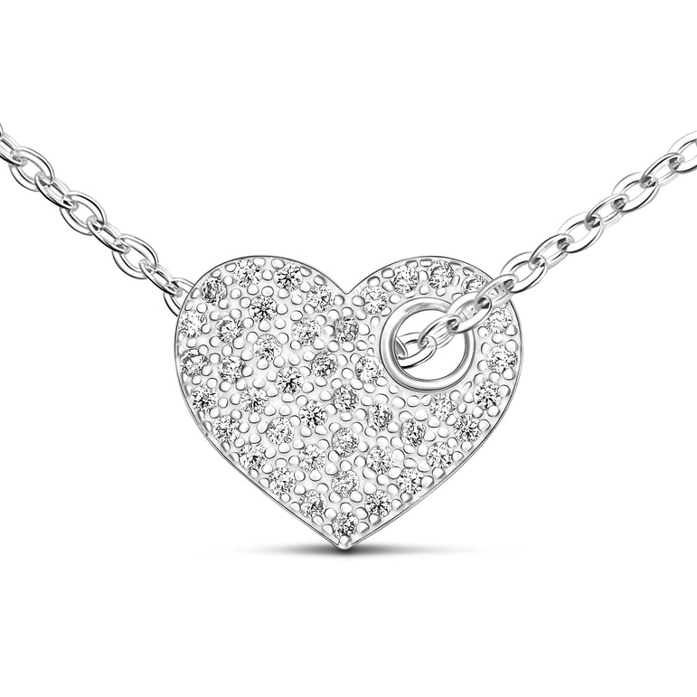 CZ Cut Out Heart Necklace Sterling Silver Pendant Necklace