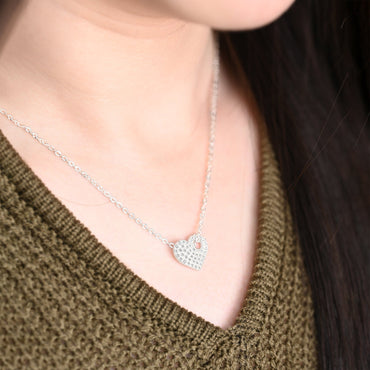 CZ Cut Out Heart Necklace Sterling Silver Pendant Necklace