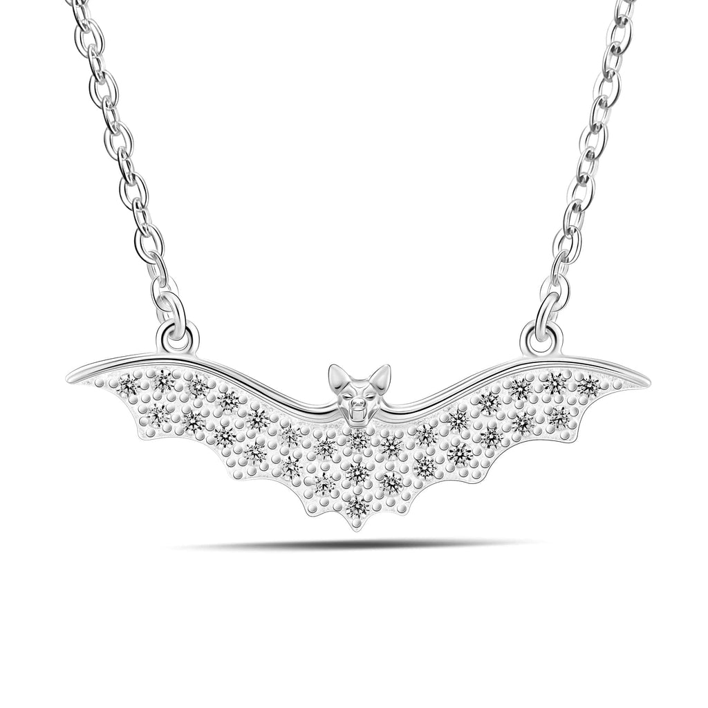 CZ Vampire Bat Necklace Sterling Silver - Eleganzia Jewelry
