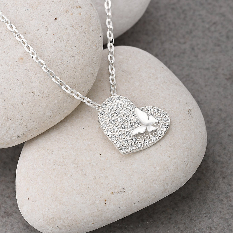 Dainty Butterfly Heart Pendant Sterling Silver Pendant