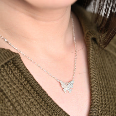 Monarch CZ Butterfly Necklace Sterling Silver Pendant Necklace