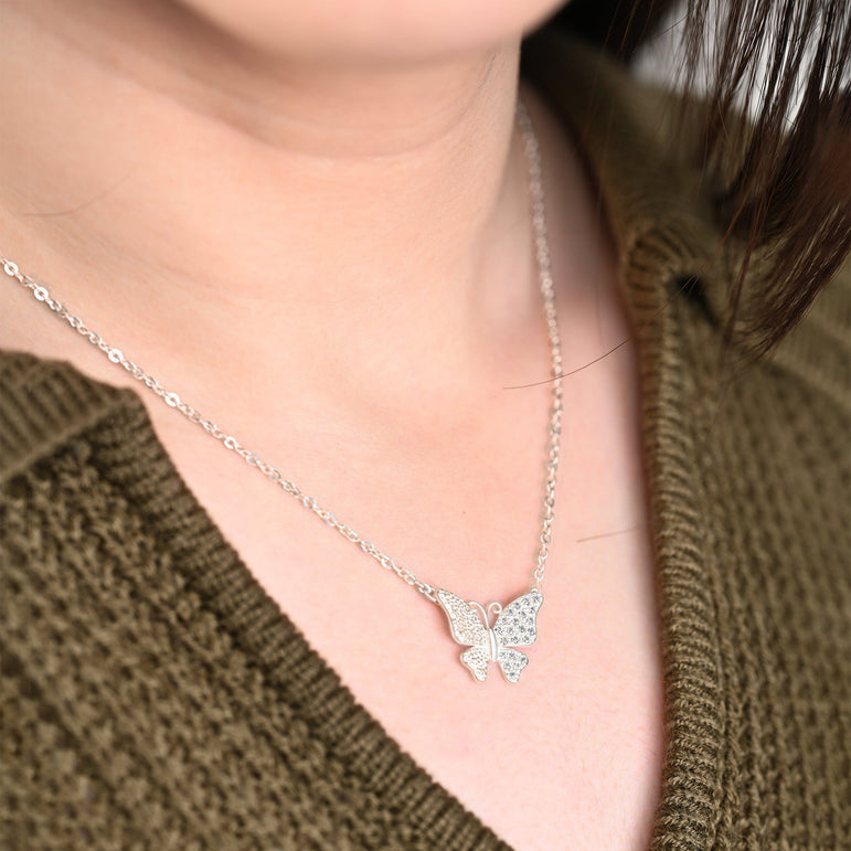 Monarch CZ Butterfly Necklace Sterling Silver Pendant Necklace