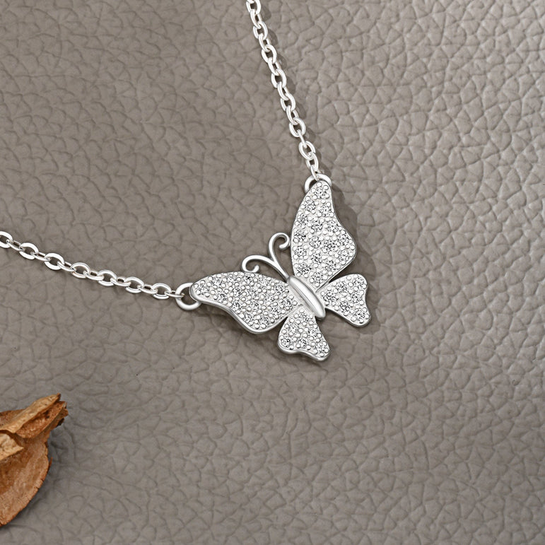 Monarch CZ Butterfly Necklace Sterling Silver Pendant Necklace