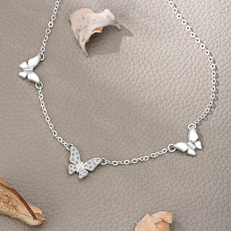 Triple Butterfly Necklace Sterling Silver Pendant Necklace