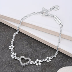 CZ Open Heart Flower Bracelet Sterling Silver Bracelet