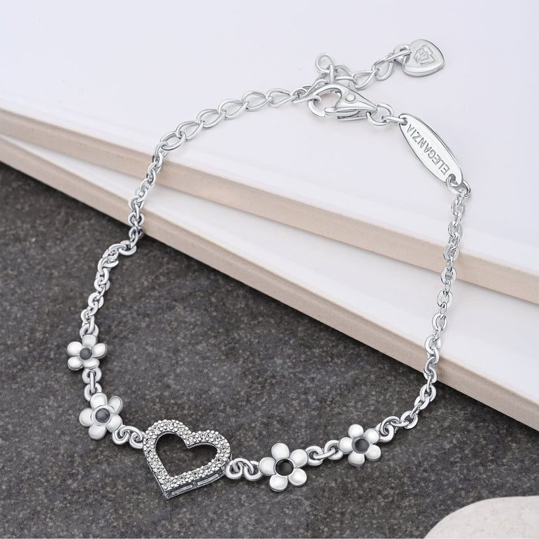 CZ Open Heart Flower Bracelet Sterling Silver Bracelet