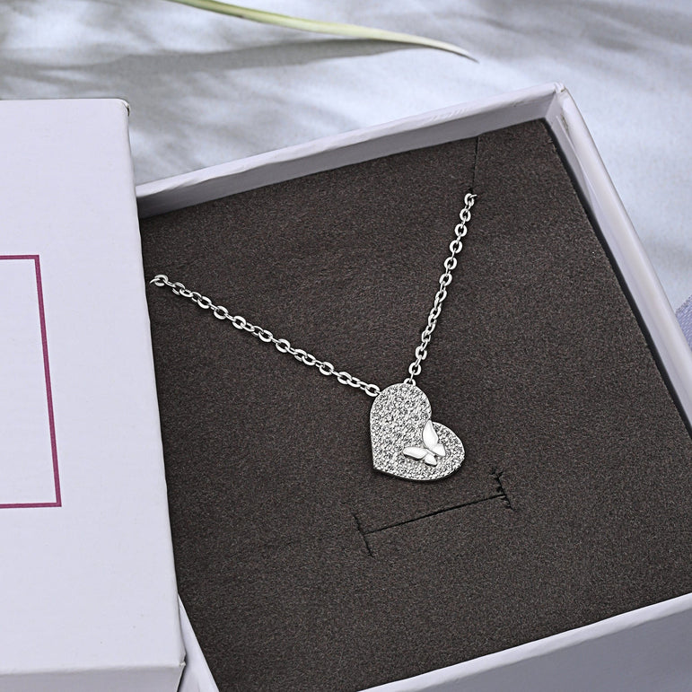 Dainty Butterfly Heart Necklace Sterling Silver Necklaces