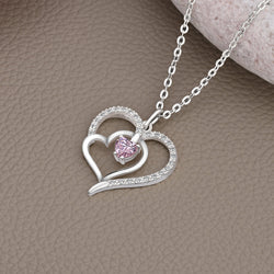 Triple Heart Necklace Sterling Silver with Pink CZ Pendant Necklace
