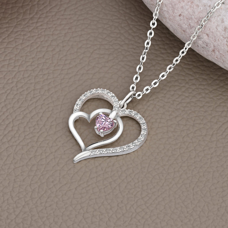Triple Heart Necklace Sterling Silver with Pink CZ Pendant Necklace