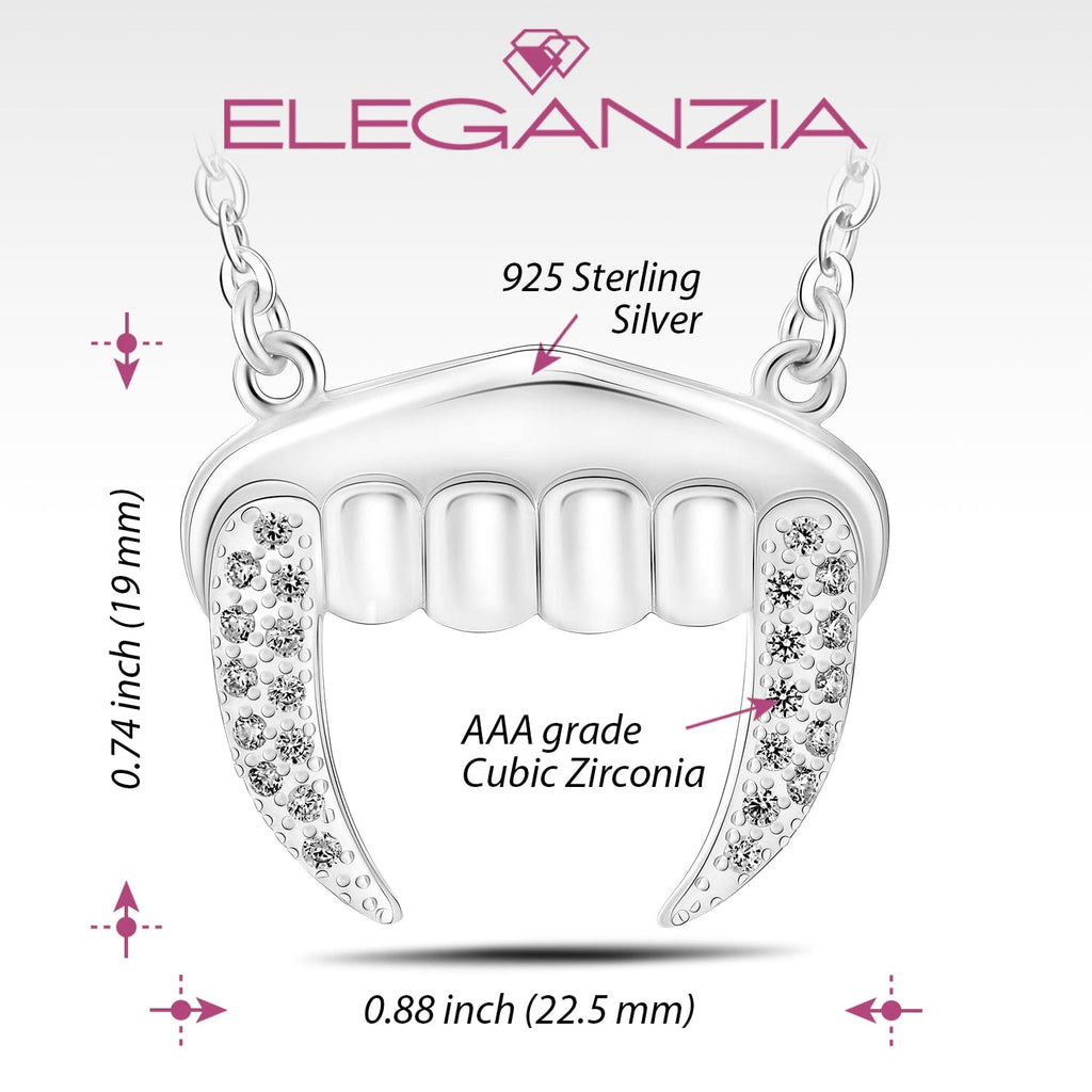 Gothic Vampire Fangs Necklace Silver Eleganzia Jewelry