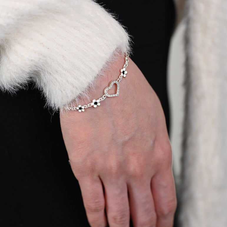CZ Open Heart Flower Bracelet Sterling Silver Bracelet