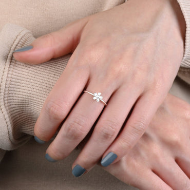 Minimal Flower Ring Sterling Silver Stacking Ring