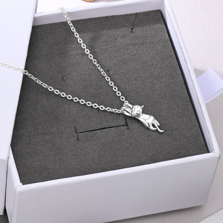 Hanging Cat Necklace Sterling Silver Pendant Necklace