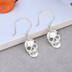 Spooky Skull Dangle Earrings Sterling Silver Drop Earrings