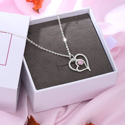 Triple Heart Necklace Sterling Silver with Pink CZ Pendant Necklace