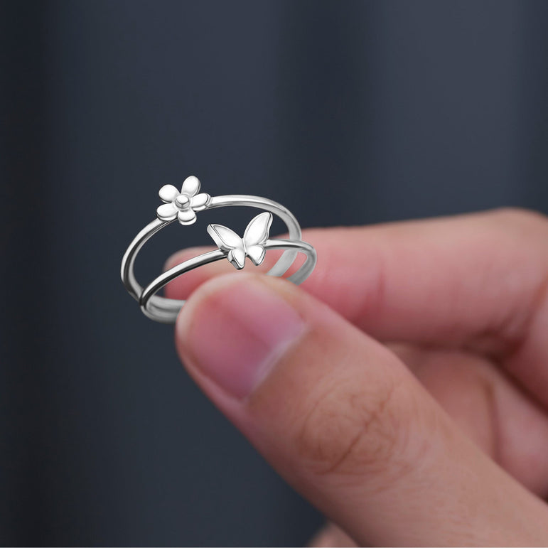Minimal Flower Ring Sterling Silver Stacking Ring