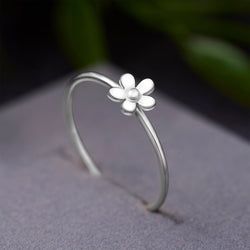 Minimal Flower Ring Sterling Silver Stacking Ring