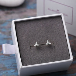 Three Petal Flower CZ Stud Earrings Sterling Silver Stud Earrings