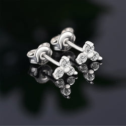Three Petal Flower CZ Stud Earrings Sterling Silver Stud Earrings