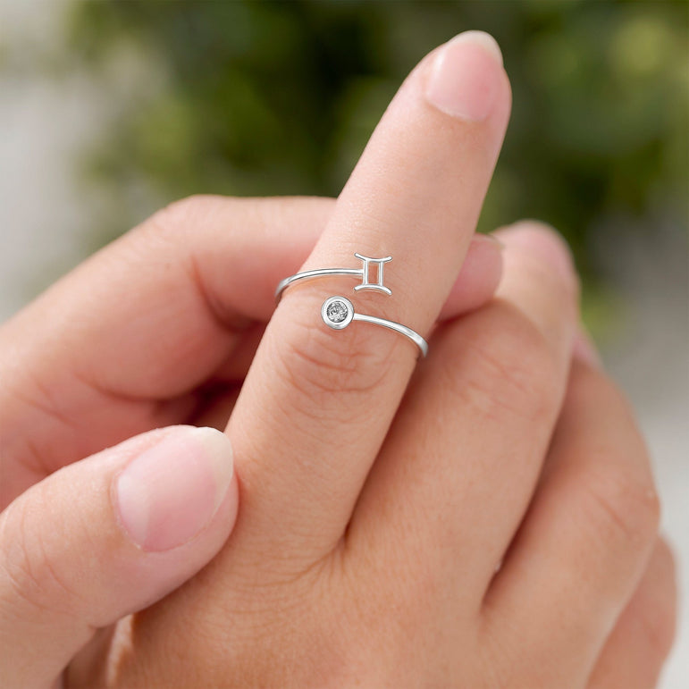 Gemini Ring Sterling Silver Adjustable Zodiac Sign Ring Ring
