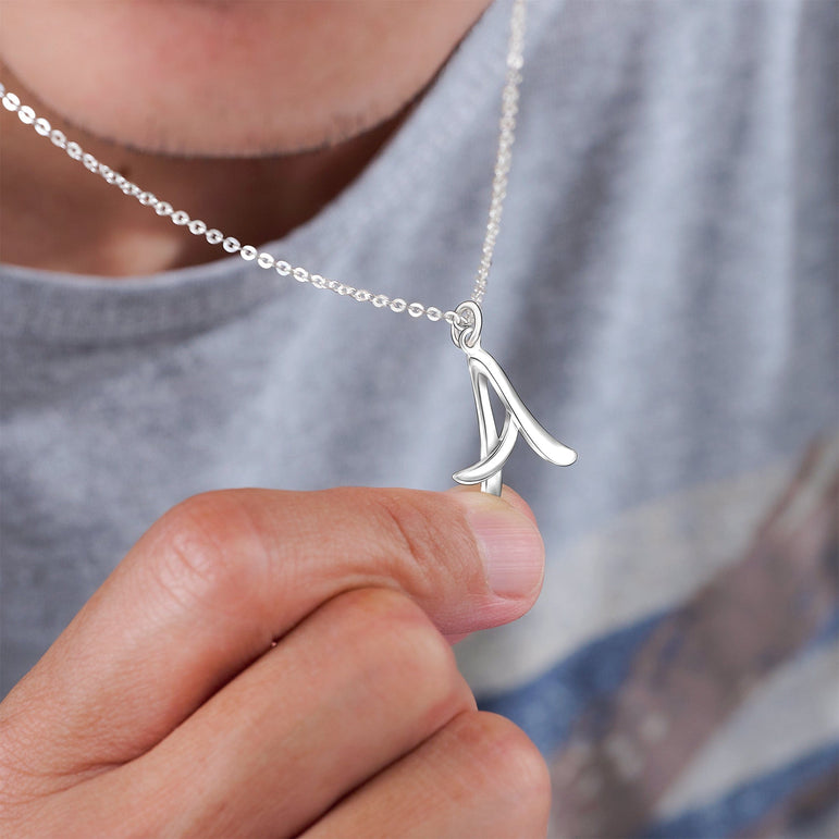 Cursive Letter Necklace Sterling Silver, 18"-20" Pendant Necklace